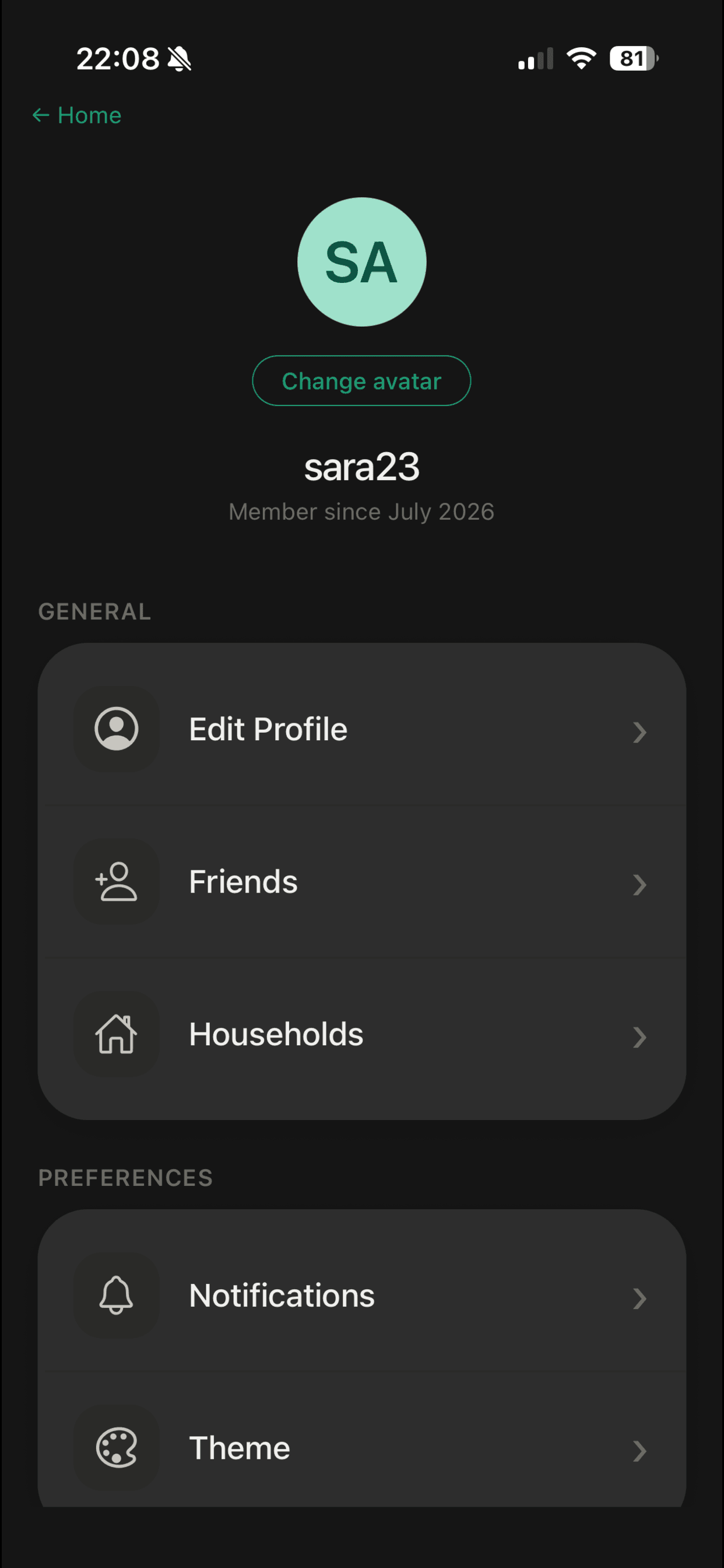 Profile page